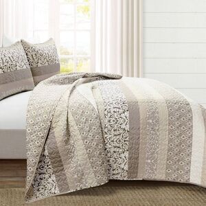 Lush Decor -  Quilt Set Cotton Boho Stripe, Cream/Bei Neutral